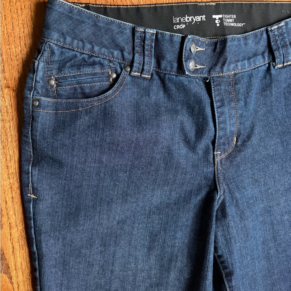 Lane Bryant Cropped Jeans Womens 18 Dark Blue Denim Elastic Waist. Like NEW! - Picture 5 of 8